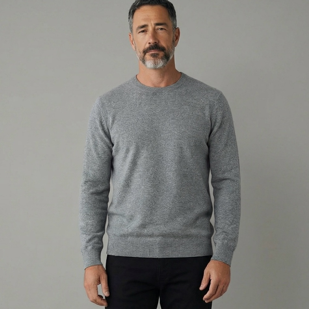 Banana Republic Italian Yarn Wool Sweater Gray Crewneck Elbow Patch Men’s L